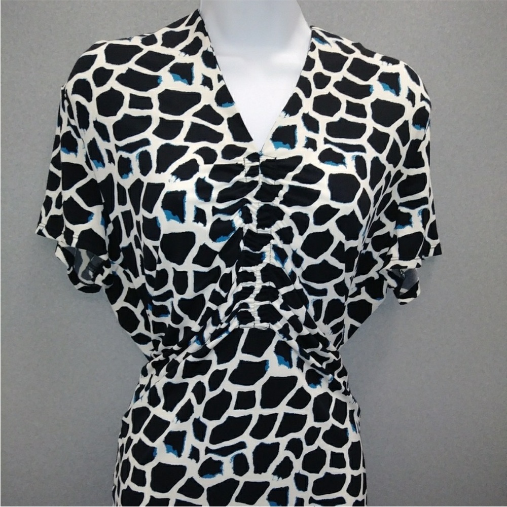 Alfani Black & White Animal Print Blouse with Blue Accents (XL)